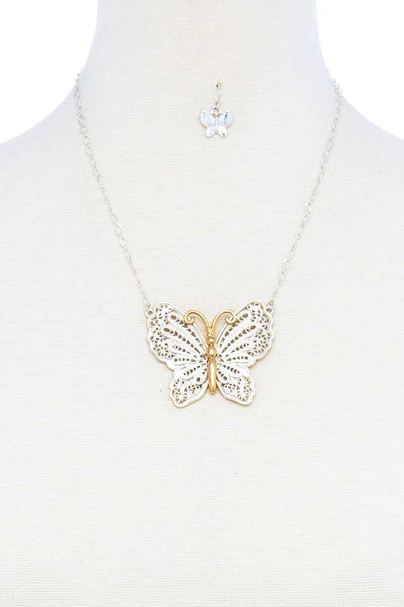 Fashion Stylish Butterfly Pendant Necklace And Earring Set