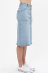 Denim Mid Thigh Length Skirt With Button Down Front Detail