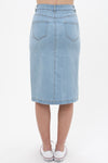 Denim Mid Thigh Length Skirt With Button Down Front Detail