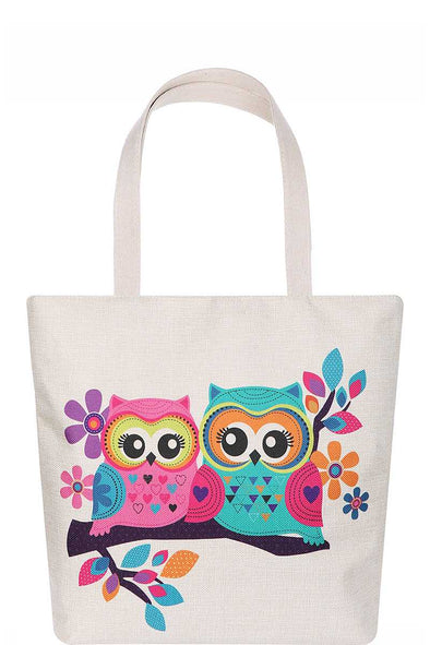 Cute Owl Couple Cartoon Print Ecco Tote Bag