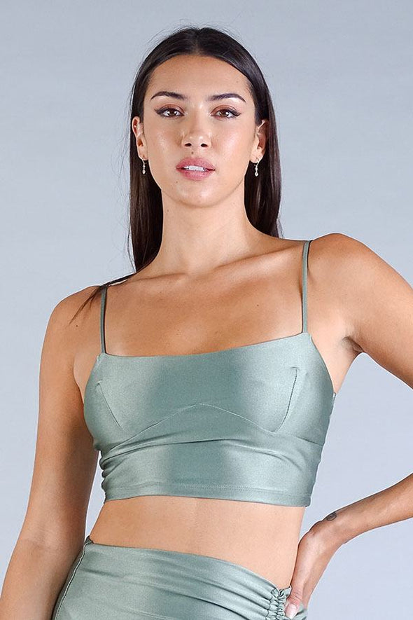 Sexy Spaghetti Strap Darted Under Bust Crop Top