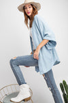 Soft And Lightweight Dolman Slvs Washed Denim Linen Look Open Cardigan