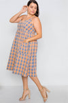 Plus Size Orange Plaid V-neck Midi Dress