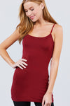 Basic Adjustable Spaghetti Strap Tunic Cami W/ Shelf Bra