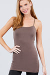 Basic Adjustable Spaghetti Strap Tunic Cami W/ Shelf Bra