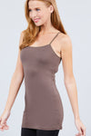 Basic Adjustable Spaghetti Strap Tunic Cami W/ Shelf Bra