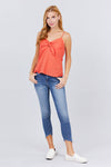 V-neck w/front bow tie eyelet woven cami top