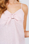 V-neck w/front bow tie eyelet woven cami top