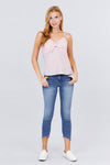 V-neck w/front bow tie eyelet woven cami top