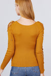 Long Sleeve W/strappy Detail Round Neck Rib Sweater Top