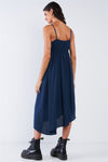 Navy Seal Blue Asymmetrical Square Neck Adjustable Cami Strap Maxi Dress