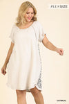 Short Ruffle Sleeve Round Neck Dress With Dalmatian Print Back And Ruffle Frayed Scoop Hem