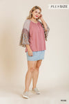 Sheer Mixed Floral Print Bell Sleeve Round Neck Top