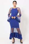 Bell Sleeve Mesh Combined Fashion Long Dress