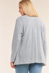 Plus Size Heather Grey Knit Open Front Long Sleeve Asymmetrical Pleated Collar Hem Cardigan