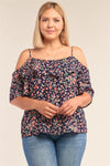 Plus Size Floral Print Relaxed Fit Mini Sleeve Off-the-shoulder Flared Hem Top