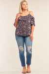 Plus Size Floral Print Relaxed Fit Mini Sleeve Off-the-shoulder Flared Hem Top