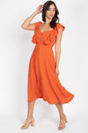 Button Front Ruffle Midi Dress