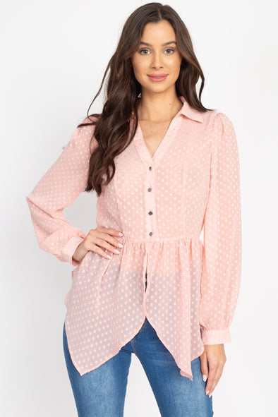 Flounce Hem Polka Dot Blouse