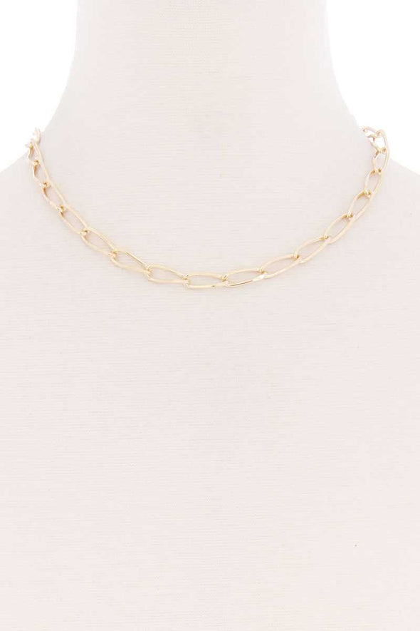 Oval Chain Single Metal Necklace