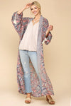 Mix-printed Open Front Kimono With Side Slits