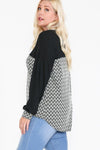 Jacquard Contrast With Drop Shoulder Long Sleeve Round Hem Top