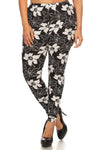Plus Size Floral Pattern Printed Knit Legging With Elastic Waistband
