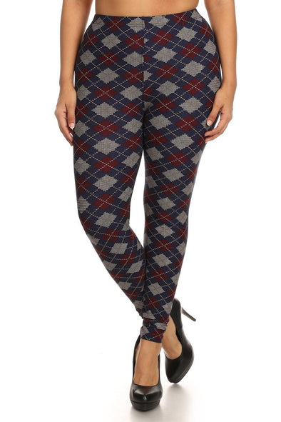 Plus Size Plaid Graphic Printed Knit Legging