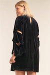 Plus Size Juliet Black Velvet Relaxed Fit Cut-out Detail Layered Long Sleeve Mini Dress