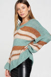 V-neck Cozy Thick Knit Stripe Pullover Sweater
