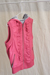Pink Vegan Leather Shirred Faux Fur Lining Draw String Tie Hood Detail Vest