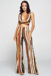 Stripped Cropped Top And Wide Leg Pants Set