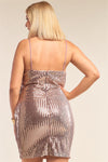 Plus Size Mocha Blush Sleeveless Round Neck Velvet Sequin Fitted Mini Dress