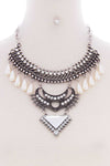 Chunky Pearl Antique Stone Boho Bohemian Statement Necklace Earring Set