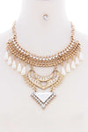 Chunky Pearl Antique Stone Boho Bohemian Statement Necklace Earring Set