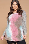 Plus Size French Terry Tie Dye Casual Color Block Top