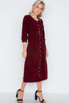 Corduroy 3/4 Sleeve Button Down Midi Dress