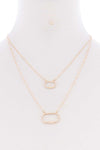 2 Layered Chain Oval Pendant Metal Necklace Earring Set