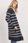 Striped Print Open Front Cardigan