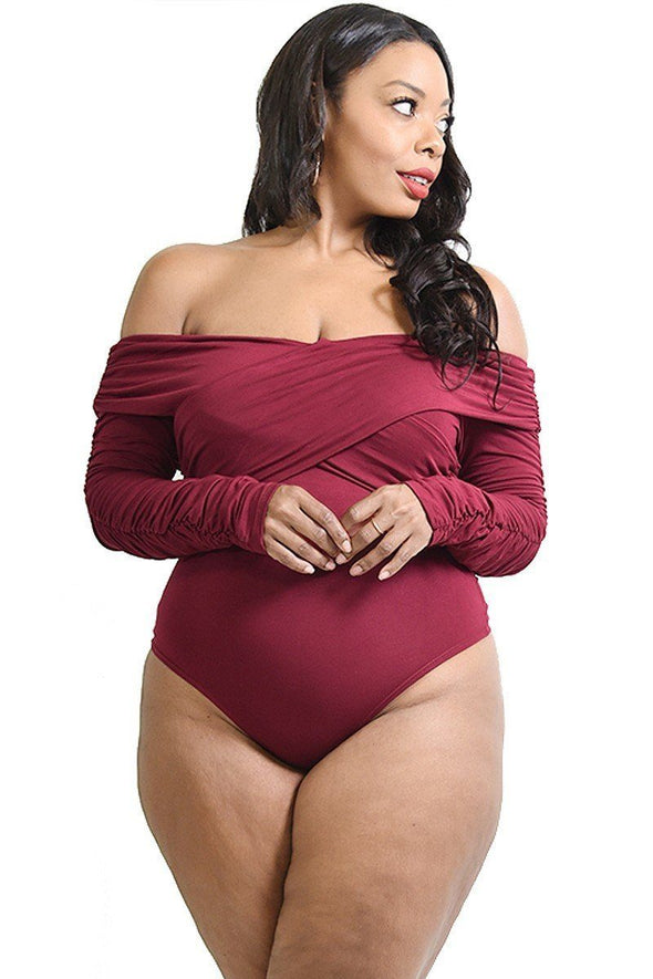 Plus Solid Cross Wrapped Long Sleeve Bodysuit