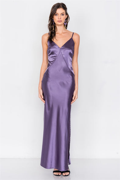 Satin Elegant Double Slit Sleeveless Maxi Dress