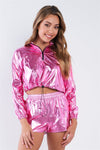 Metallic Lightweight Drawstring Crop Top & Shorts Set