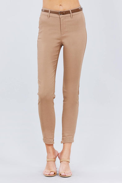 Belted Textured Long Pants