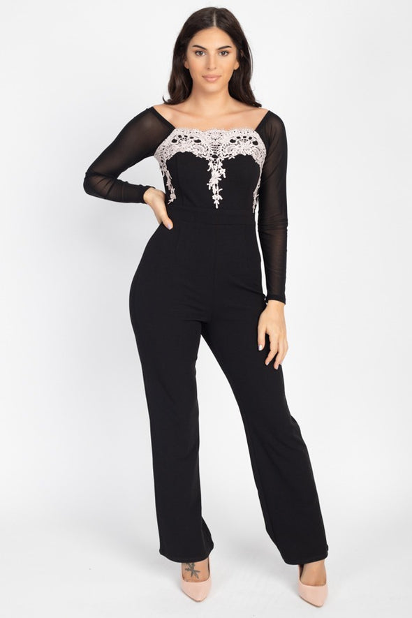Self Tie Lace Embroidered Jumpsuit