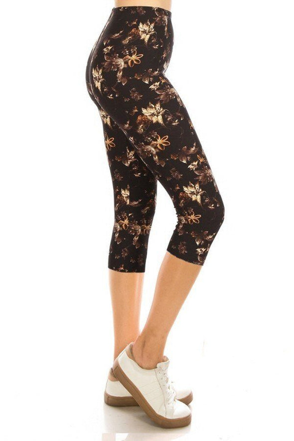 Printed, High Waisted, Capri Leggings With An Elasticized Waist Band