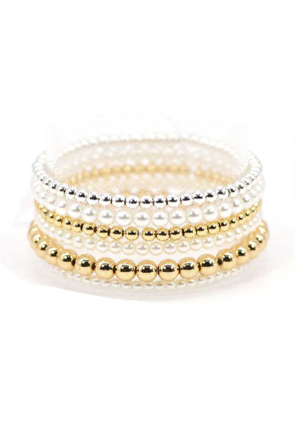Pearl And Metallic Balls Stretch Bracelet
