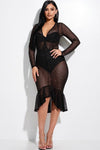 Embellished Burnout Mesh Long Sleeve Mermaid Midi Dress With Panty Lining