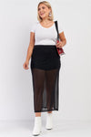 Plus Black High Waisted Sheer Mesh Underskirt Midi Skirt