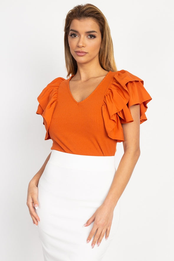 Ruffle Tiered Ribbed Top