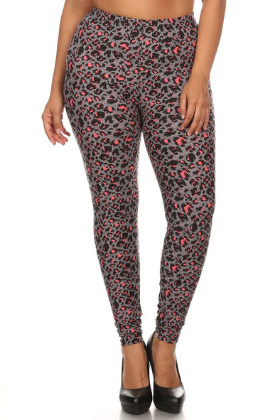 Plus Size Cheetah Printed Knit Legging With Elastic Waistband, And High Waist Fit.